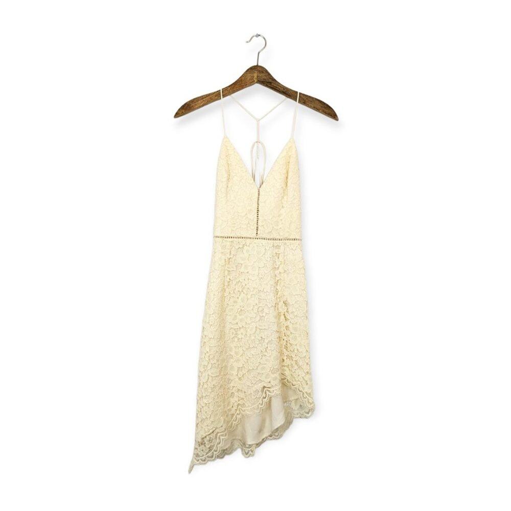 NWT NBD Only Yours Cream Lace Asymmetrical Cocktail Mini Dress